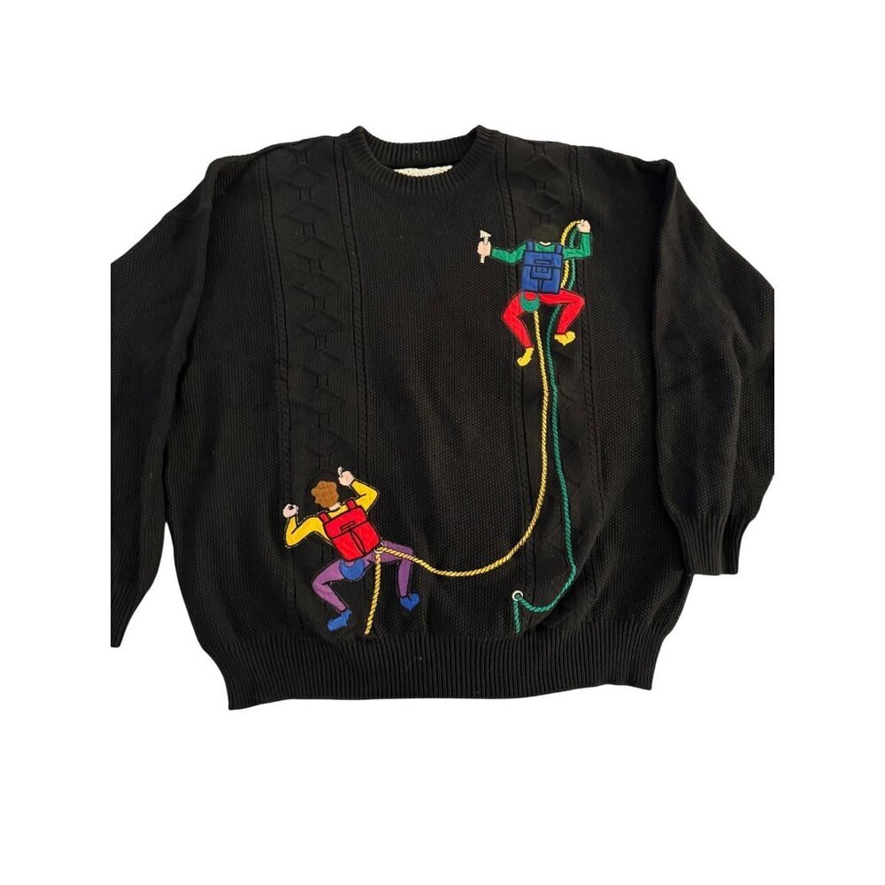 JC de Castelbajac Mens Sweater Size XL Black Applique Climbers Motif Vintage